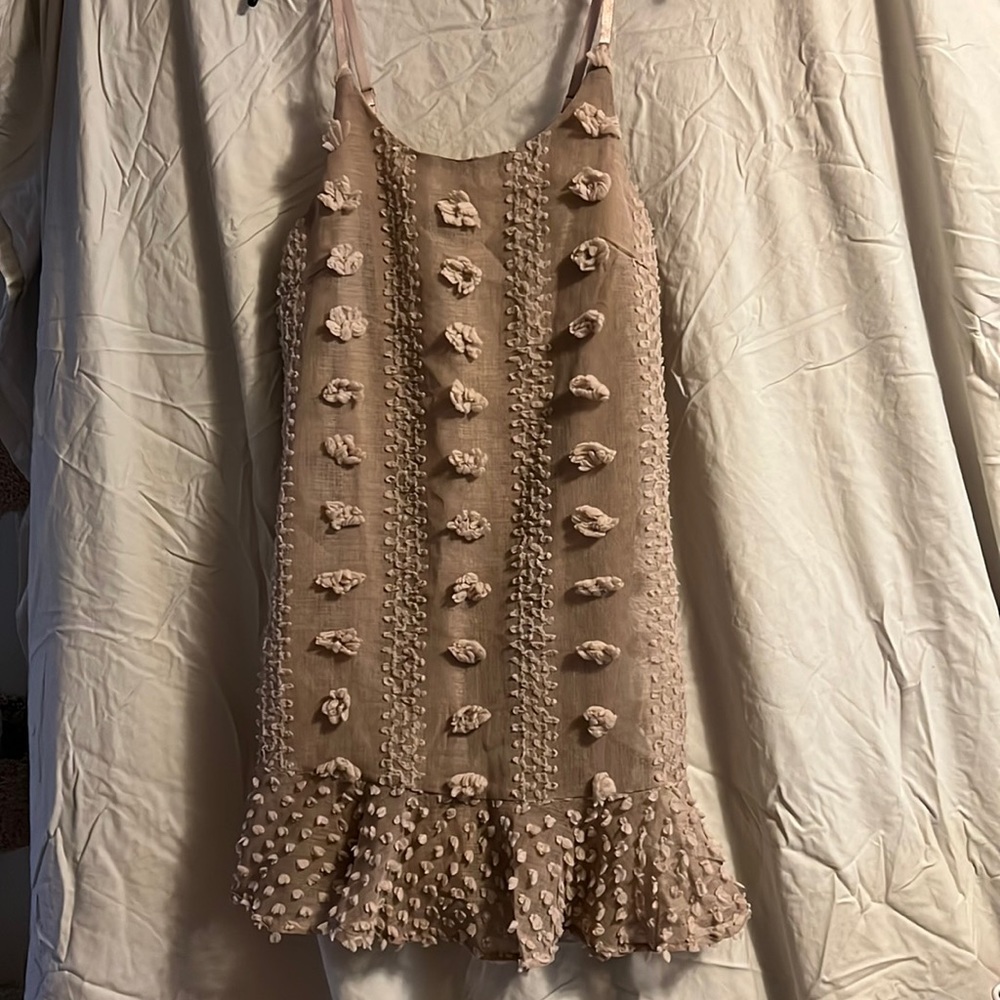 NWT &merci taupe Pom embellished tank dress